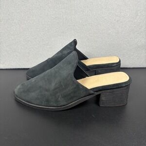 Rag & Co Handcrafted Black Suede Block Heel Mules Clogs Slide Shoes Size 38/7